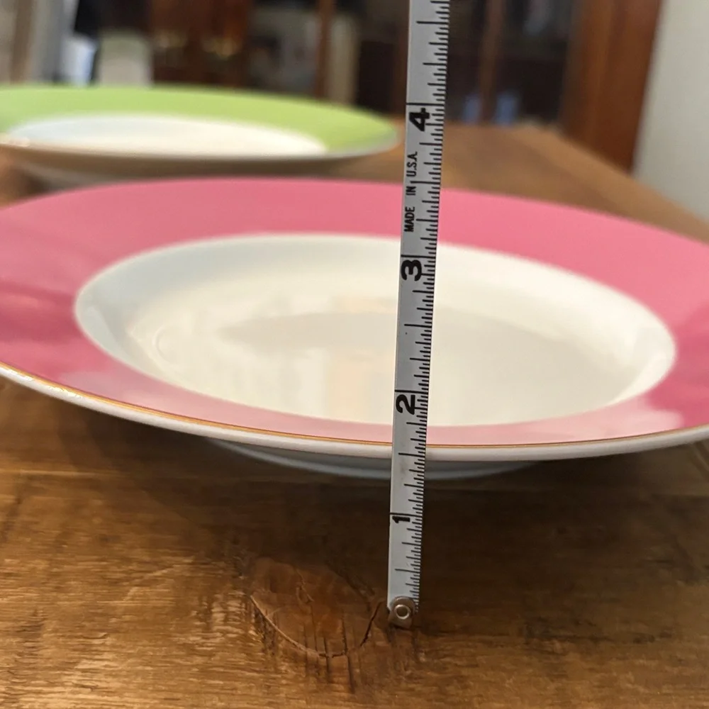4 Pottery Barn Great White Pasta Bowls. Colorful | Gold Rimmed | 10.5” | Bold
